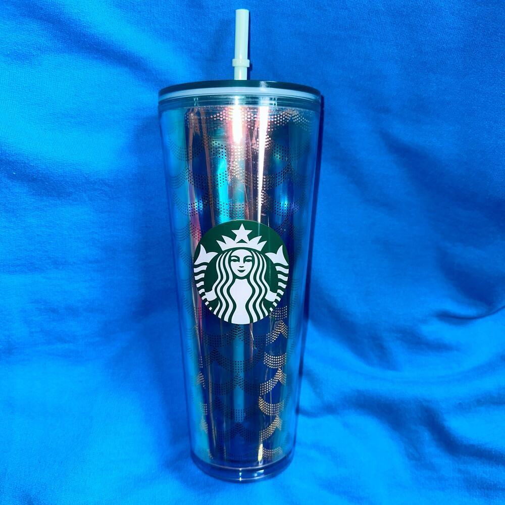 Preowned Starbucks 24oz Cold Drink Tumbler W/Lid & Straw Iridescent Siren Scales